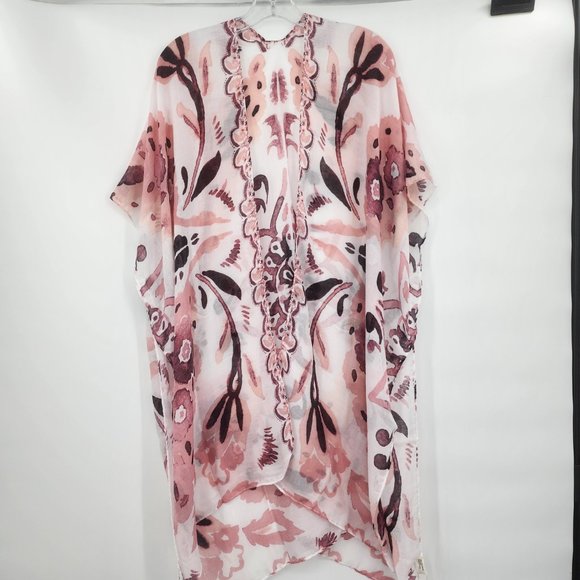 Floral Watercolor Print Kimono Cardigan Coverup One Size NWT - Picture 4 of 5